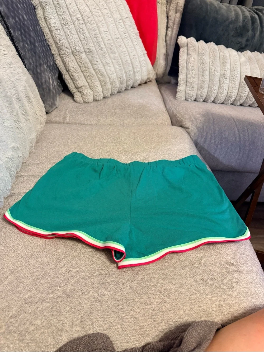 NWOT XL 14/16 Teal Green Retro Dolphin Sport Running Shorts Striped Trim